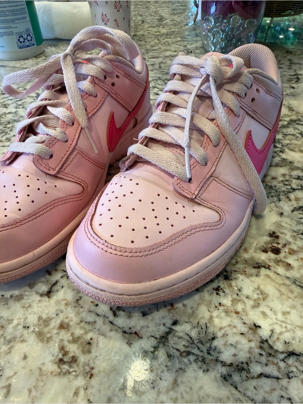 Nike Kids Light Pink Sneakers with Hot Pink Swoosh